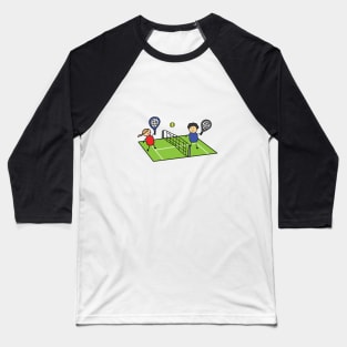funny boy and girl playing tennis on a tennis field Baseball T-Shirt